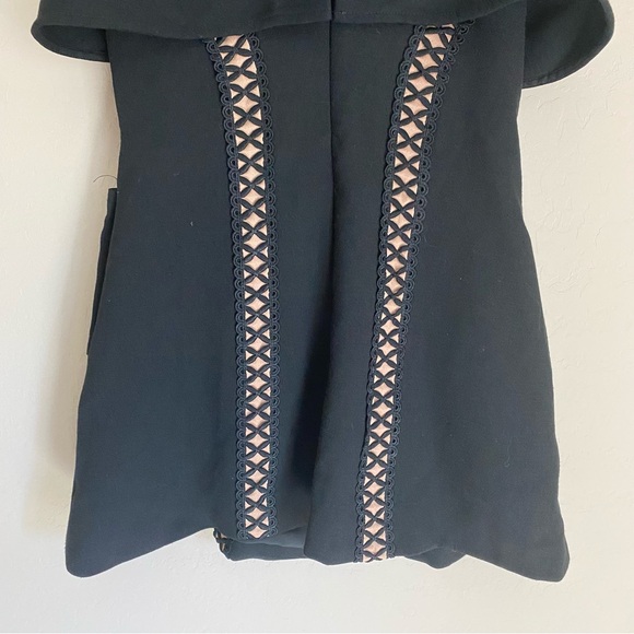 Self Portrait Black Crepe Lace Bow Cap Sleeve A Line Mini Dress - Picture 12 of 14